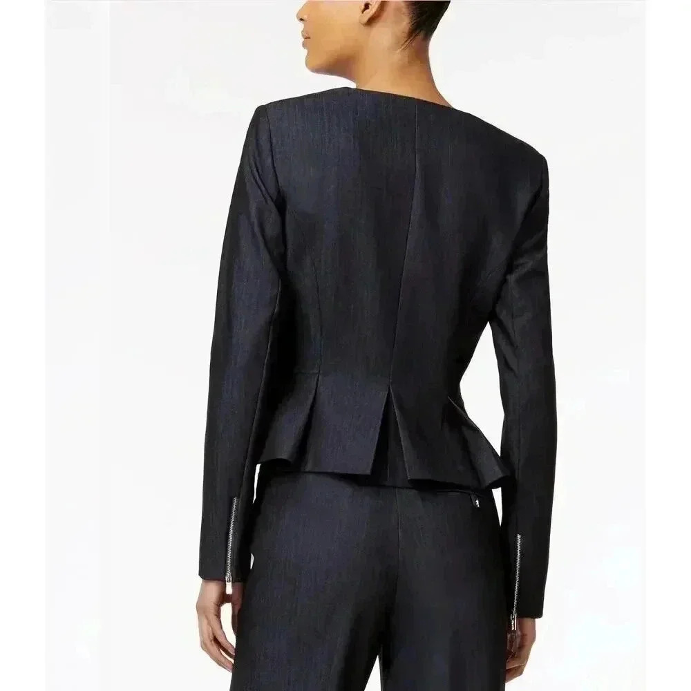 Calvin Klein Womens Denim Blue Peplum Zip Up Blazer, Size 8 - Picture 4 of 10